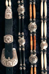 2 Strand Beaded Belts with Conchos, Cow Bone & Buffalo Horn Beads