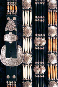 4 Strand Beaded Belts with Conchos, Cow Bone & Buffalo Horn Beads