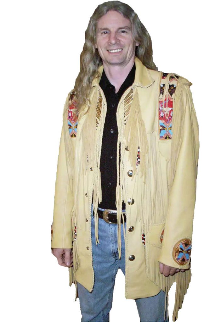 Hawk Dream Men's Beaded & Fringed Leather Jacket Custom Tailored - Front