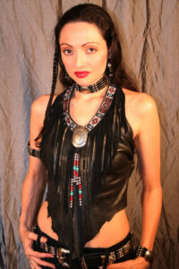 Redbone Women's Deerskin Fringed Black Leather Halter Top