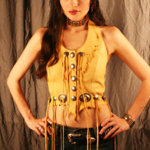 Sandstorm Women's Deerskin Leather Halter Top with Sm & Lg Conchos