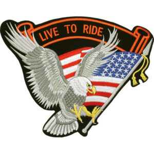 Live To Ride - Silver Wings Patch Embroidered biker patch heat seal backing
