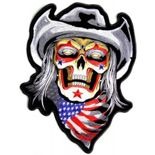 Rodeo Clown Skull Patch Embroidered skull patch heat seal backing